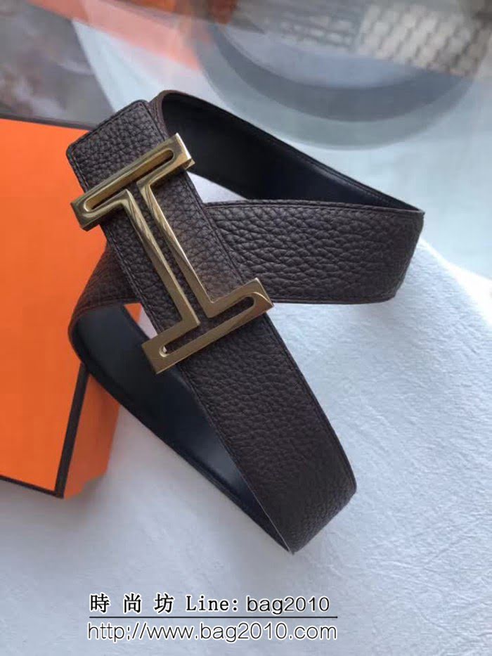 愛馬仕HERMES 專櫃H鏤空金屬掛扣精鋼材質 雙面荔枝原版皮高端男士皮帶 HHG1504